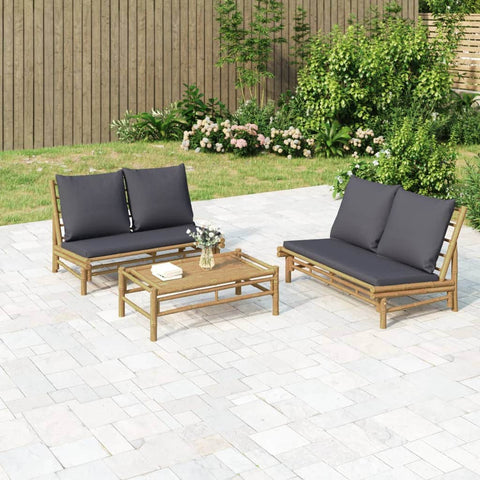 Bamboo Serenity: Twin Garden Lounge Set with Dark Grey Cushions