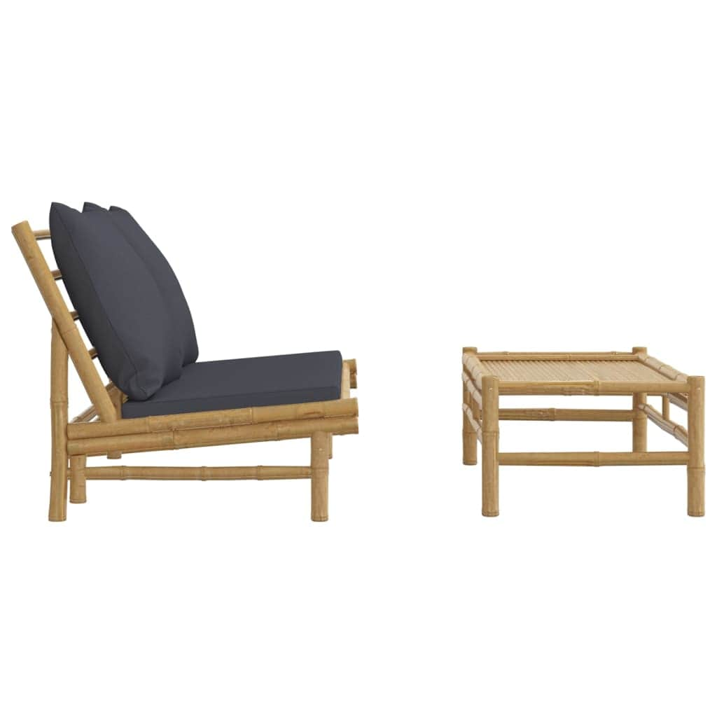 Bamboo Serenity: Twin Garden Lounge Set with Dark Grey Cushions