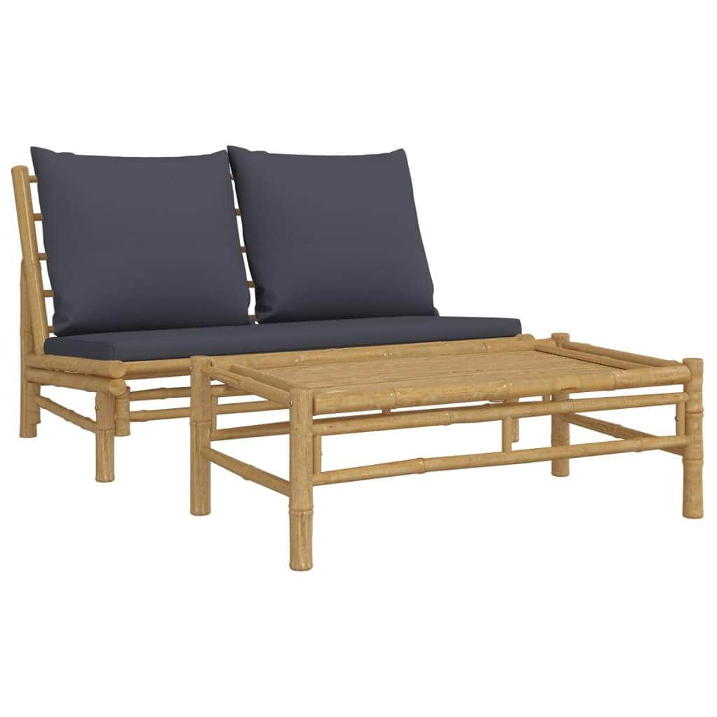 Bamboo Serenity: Twin Garden Lounge Set with Dark Grey Cushions