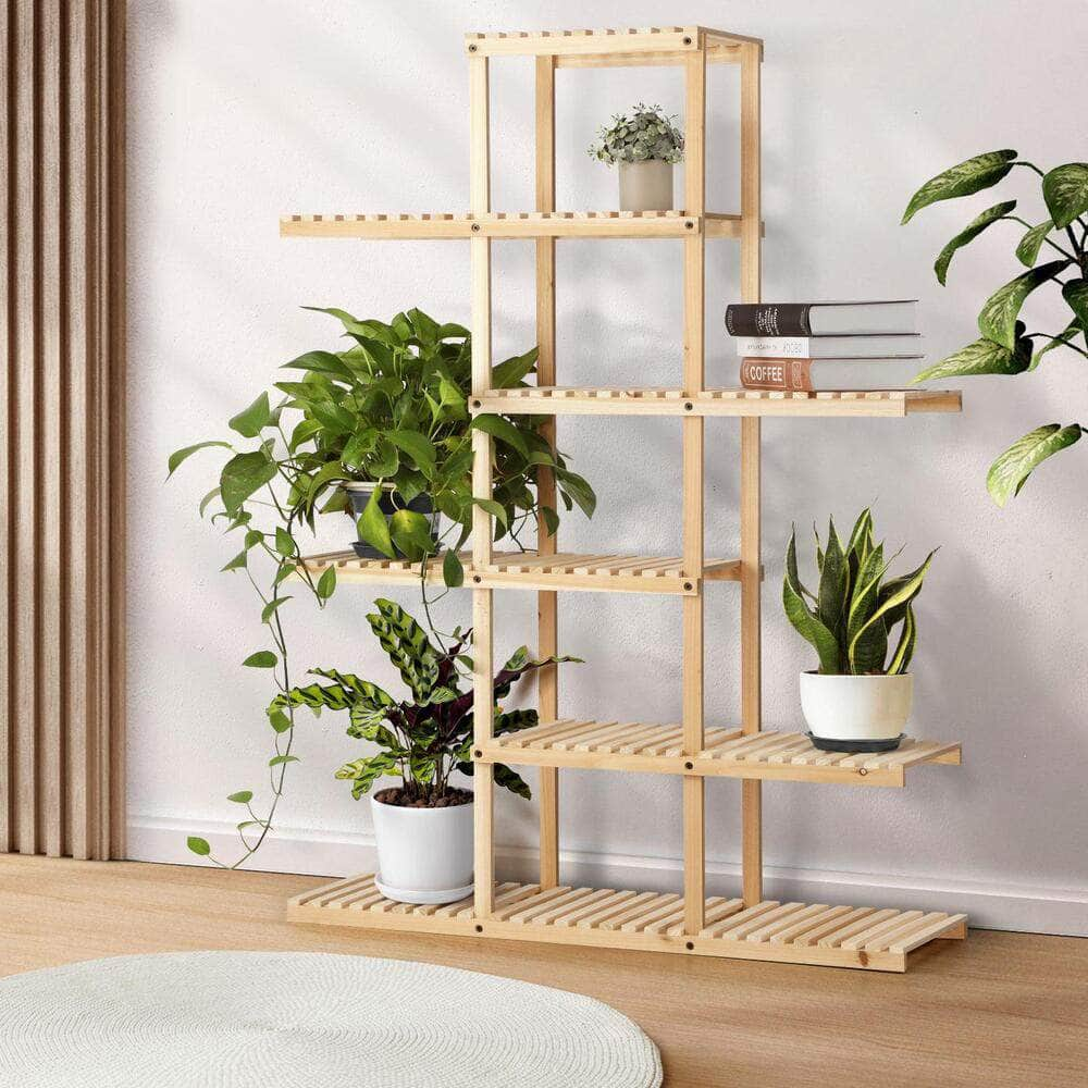 Bamboo Wood Plant Stand Flower Plants 6 Tiers Corner Display Shelves DIY