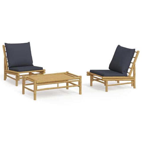 Bamboo Zen Trio: 3-Piece Lounge Set with Dark Grey Cushions