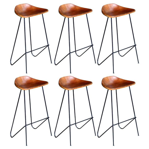 Bar Chairs 6 pcs Brown Real Leather