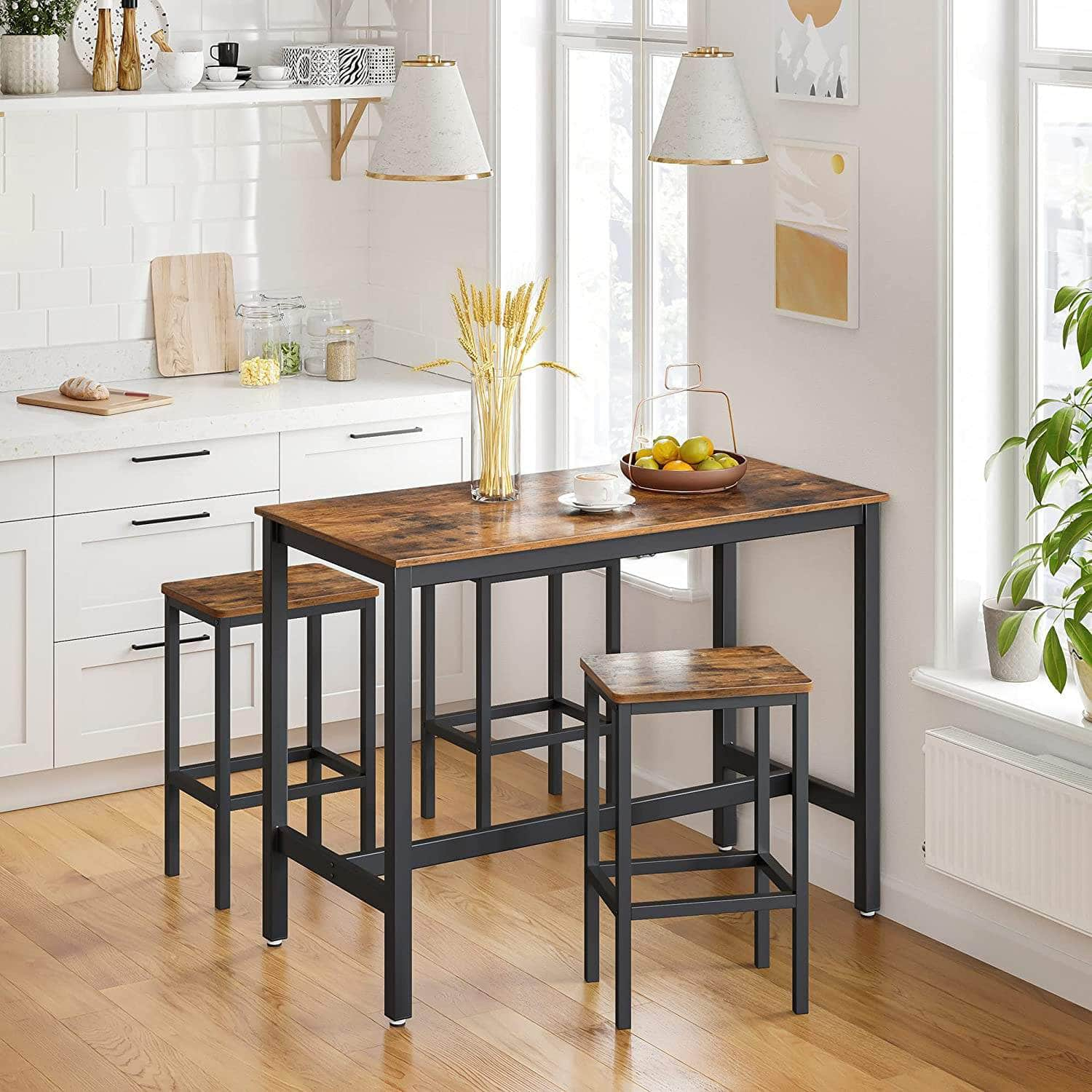 Bar Set Stools Of 2 Bar Chairs, Rustic Brown