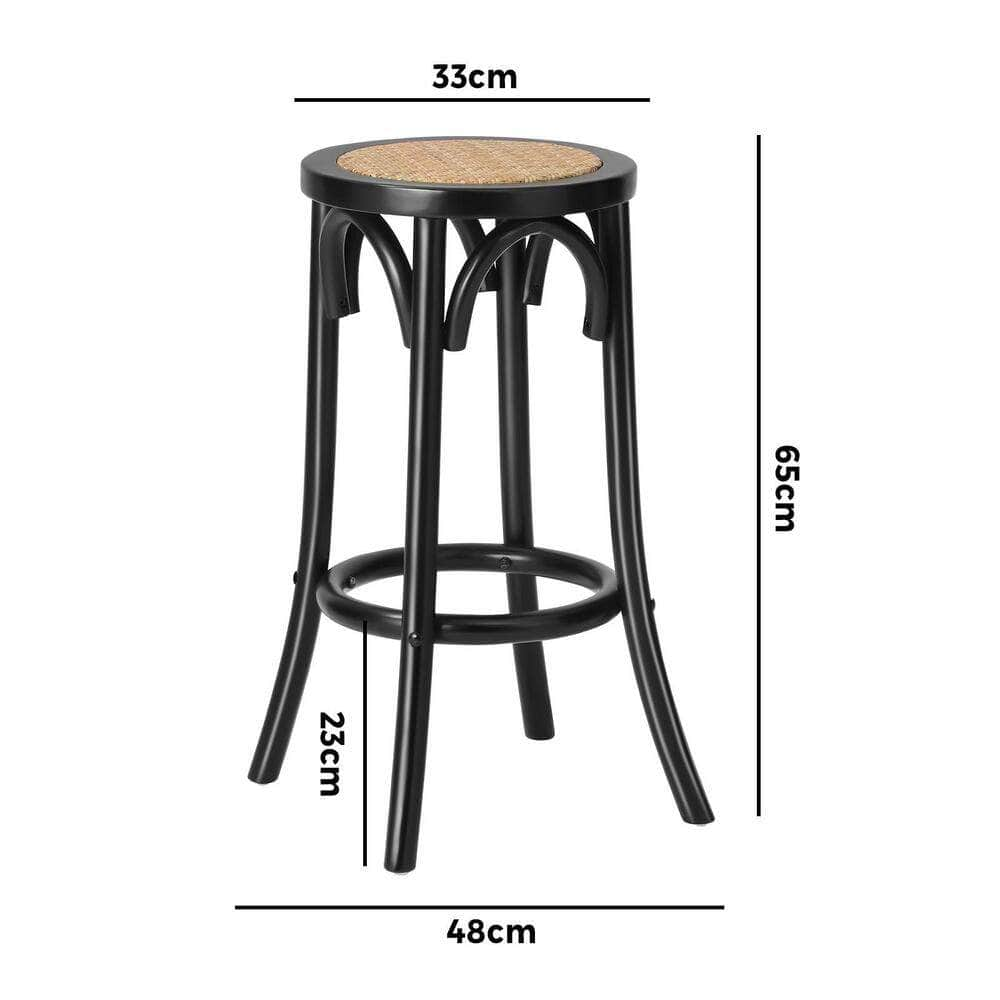 Bar Stool 2pc Kitchen Vintage Rattan Dining Chair Black/Wood