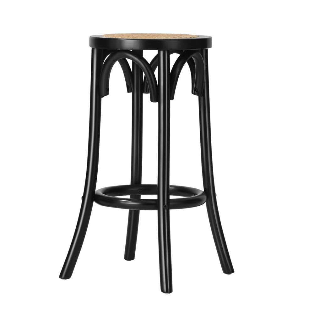 Bar Stool 2pc Kitchen Vintage Rattan Dining Chair Black/Wood