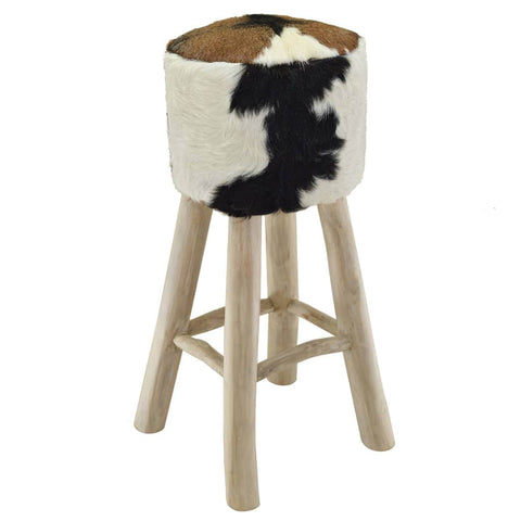 Bar Stool Real Leather and Solid Teak Wood