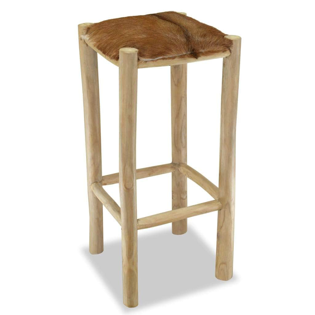 Bar Stool Real Leather and Solid Teak Wood