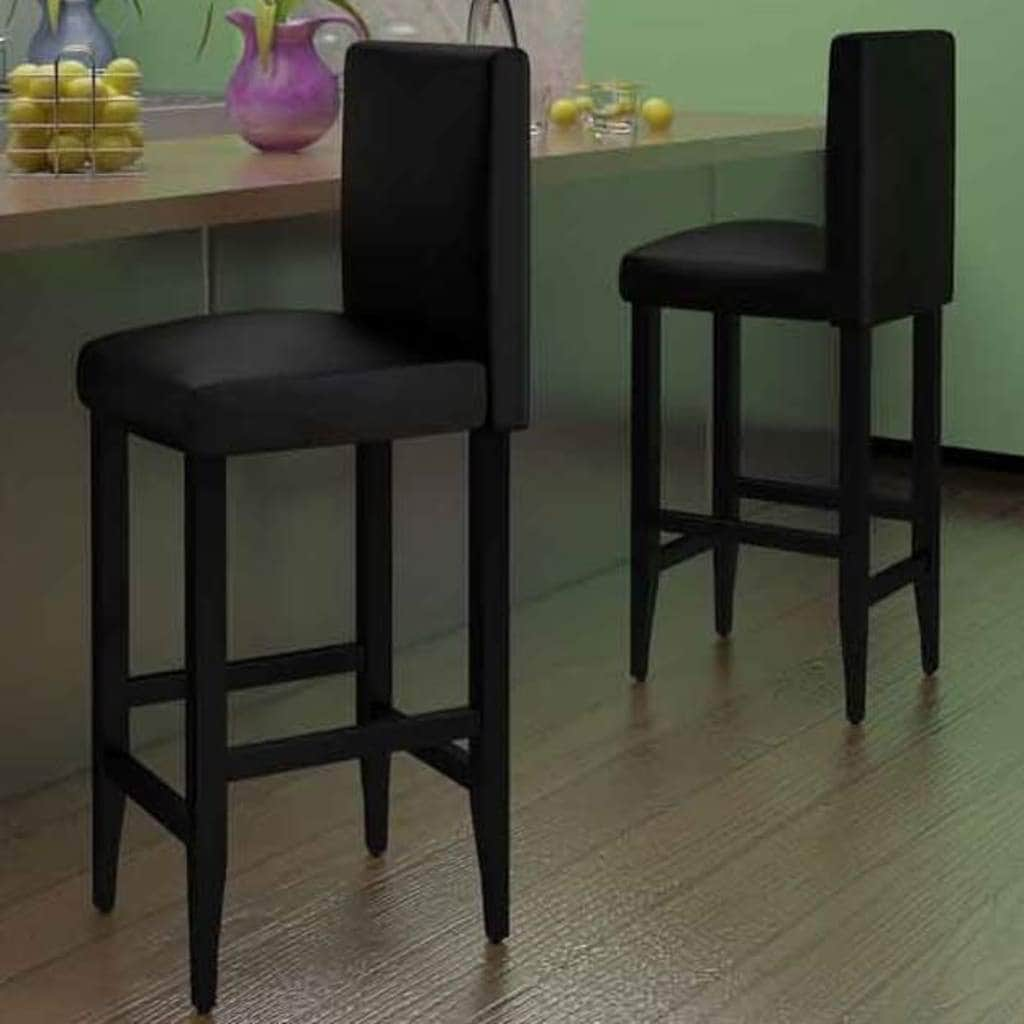 Bar Stools 2 pcs Black Leather