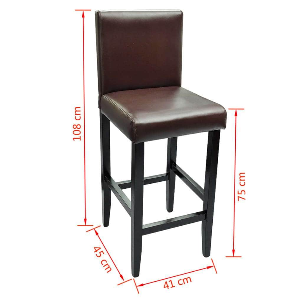 Bar Stools 2 pcs Dark Brown Leather