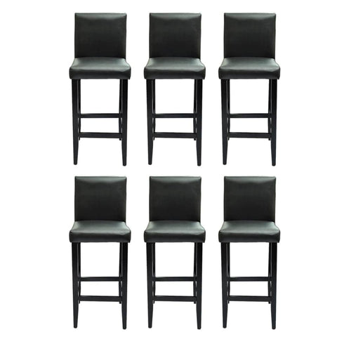 Bar Stools 6 pcs Black Leather