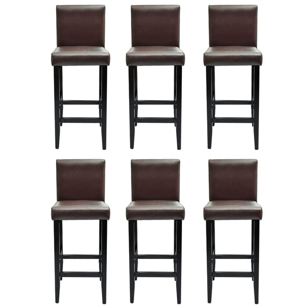 Bar Stools 6 pcs Dark Brown Leather