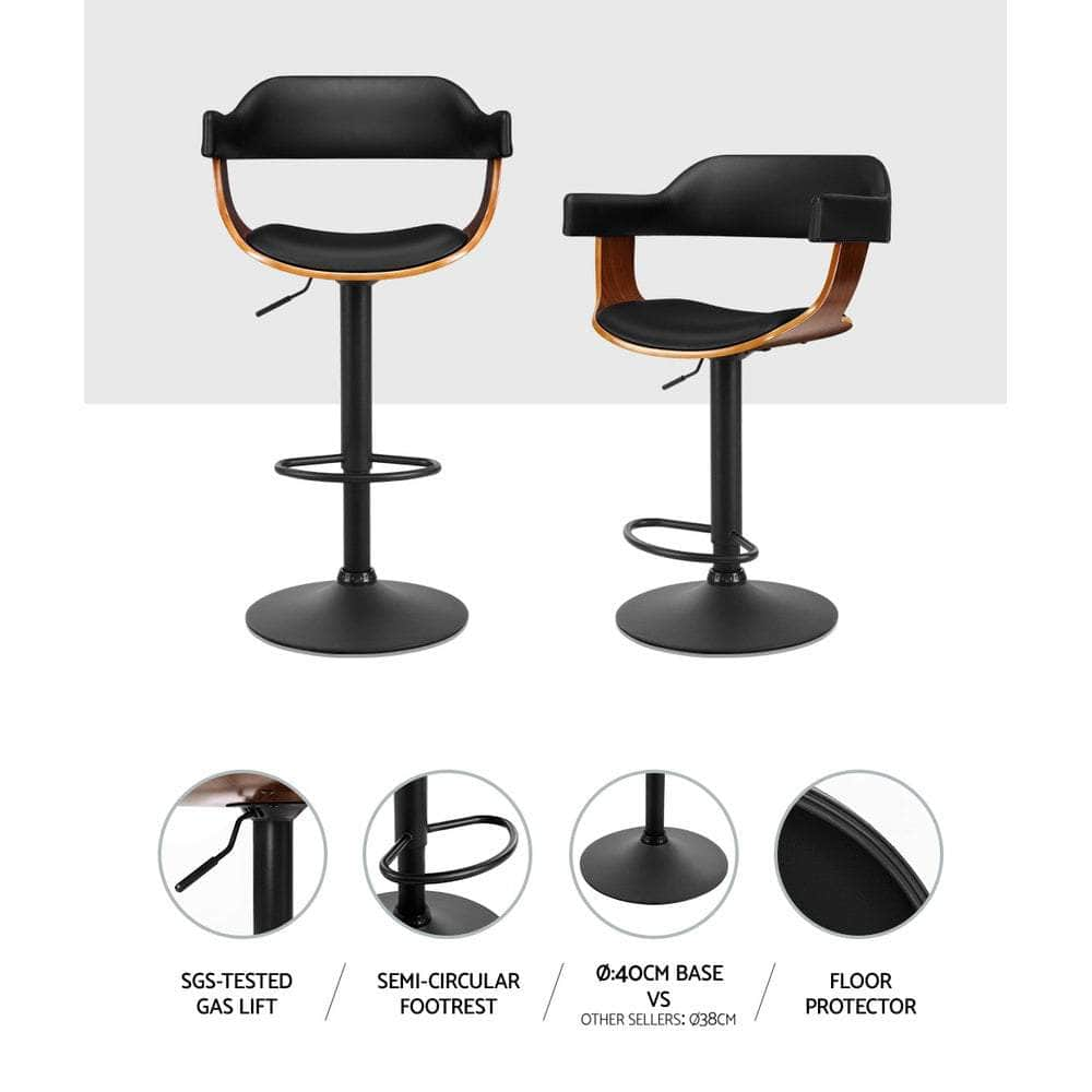 Bar Stools Gas Lift Leather w/Armrest All Black