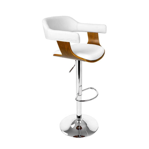 Bar Stools Gas Lift Leather w/Armrest White