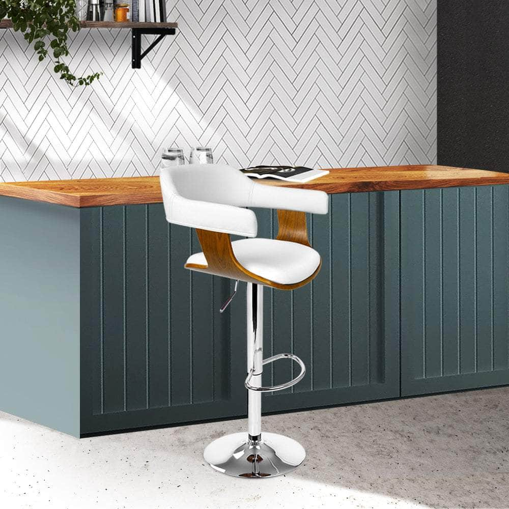 Bar Stools Gas Lift Leather w/Armrest White