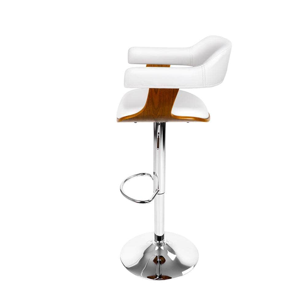 Bar Stools Gas Lift Leather w/Armrest White