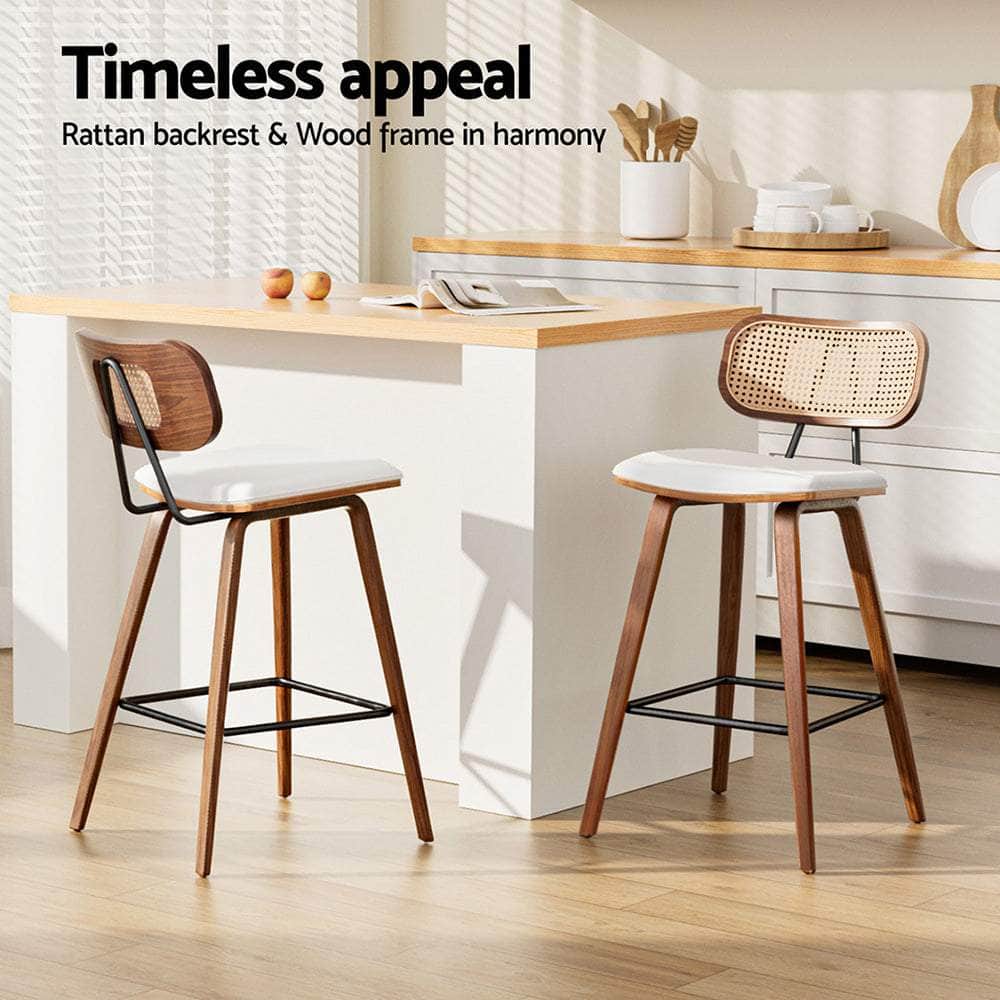 Bar Stools Kitchen Counter Rattan Chairs PU Leather Padding