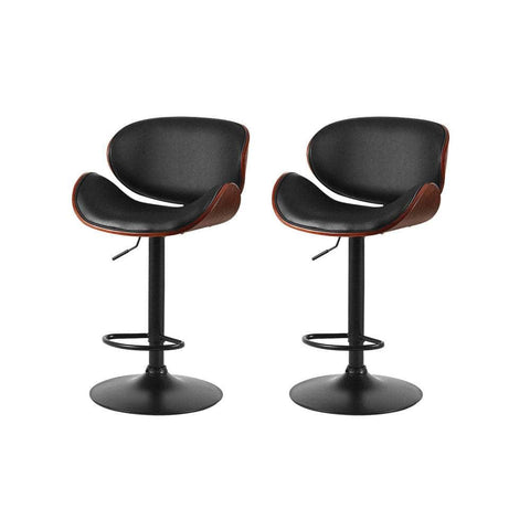 Bar Stools Kitchen Leather Barstools Swivel Gas Lift Chairs Black X2