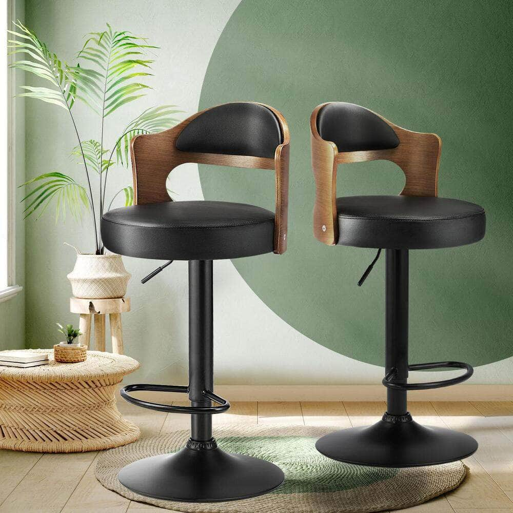 Bar Stools Kitchen Swivel Barstool Chair Gas Lift Metal Leather x2