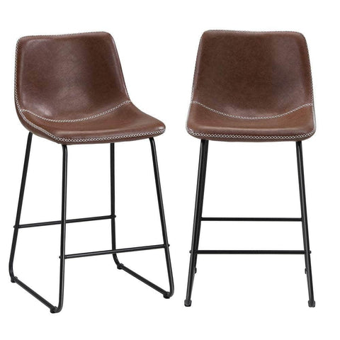 Bar Stools Leather Padded Stool Brown/Grey