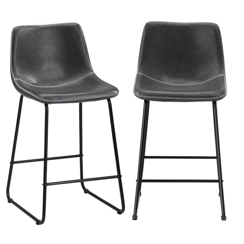 Bar Stools Leather Padded Stool Brown/Grey