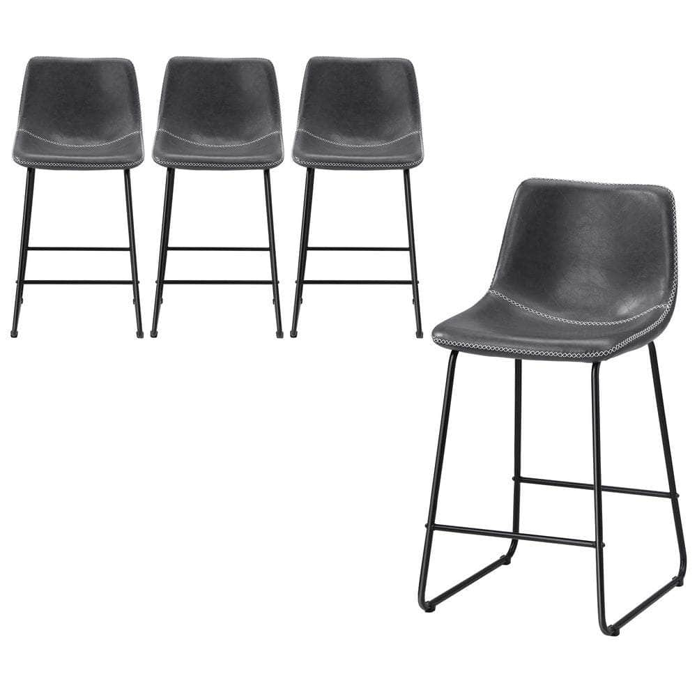 Bar Stools Leather Padded Stool Brown/Grey