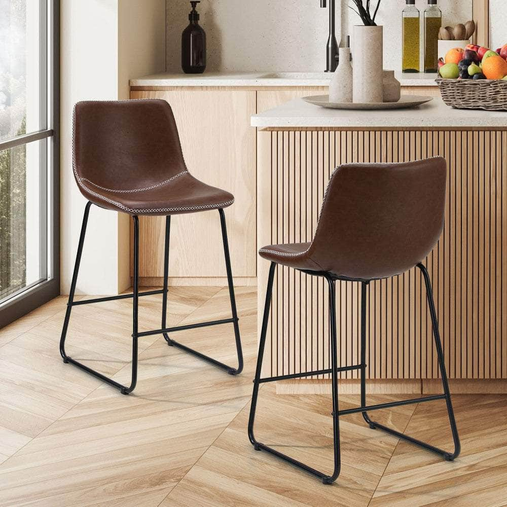 Bar Stools Leather Padded Stool Brown/Grey