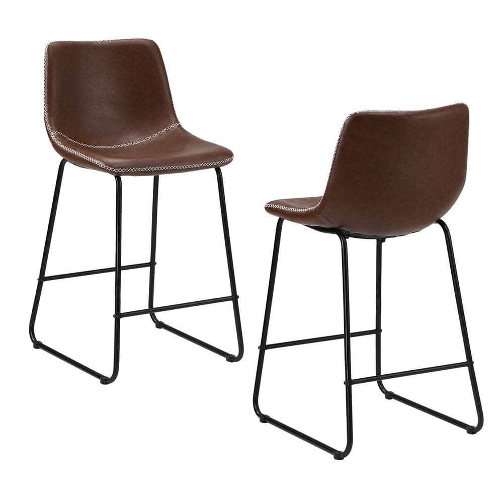 Bar Stools Leather Padded Stool Brown/Grey