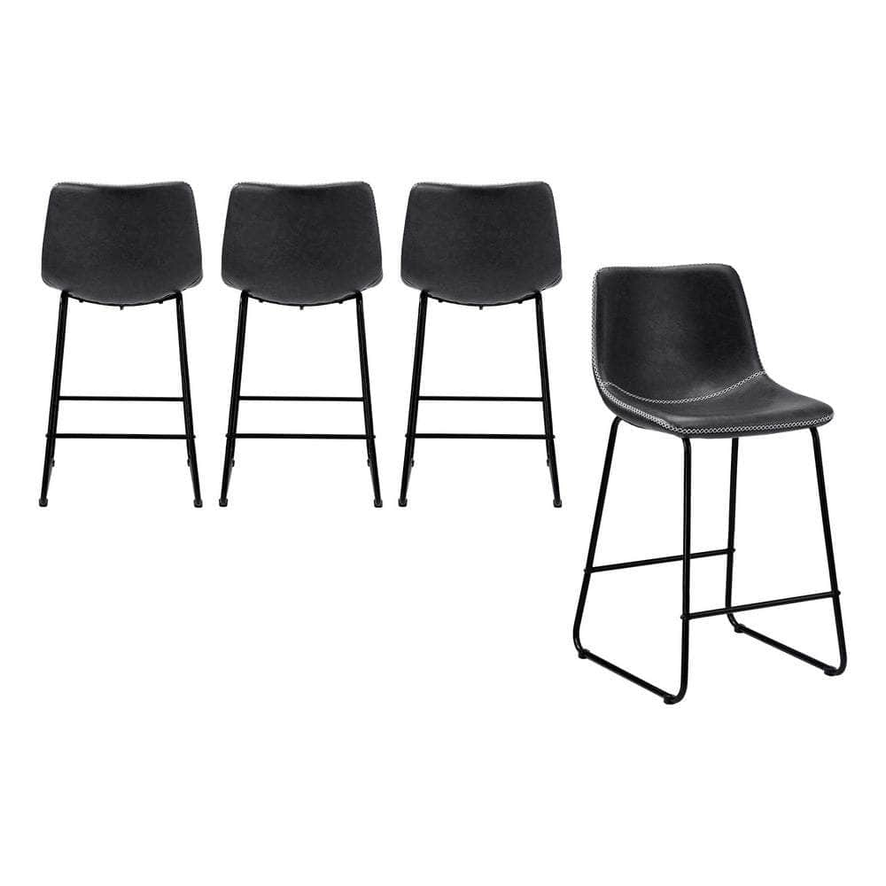 Bar Stools Leather Padded Stool Brown/Grey