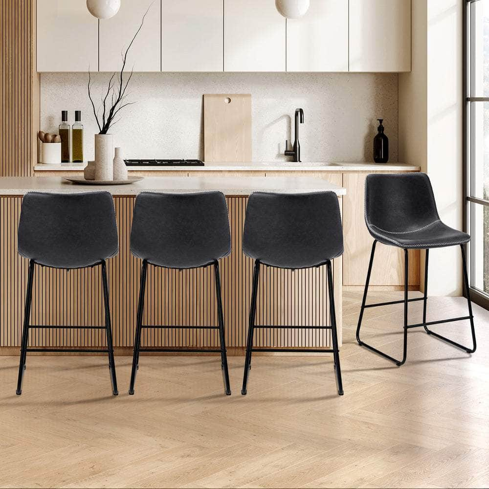 Bar Stools Leather Padded Stool Brown/Grey