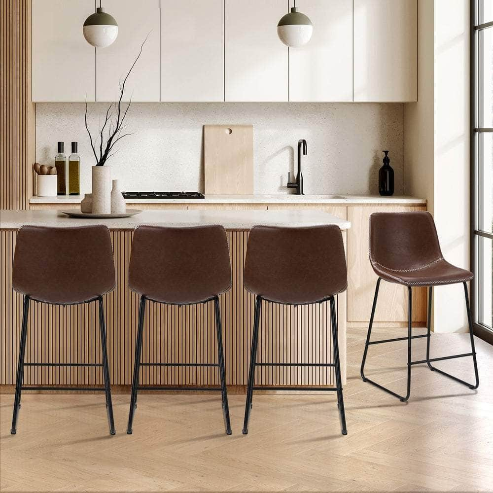 Bar Stools Leather Padded Stool Brown/Grey