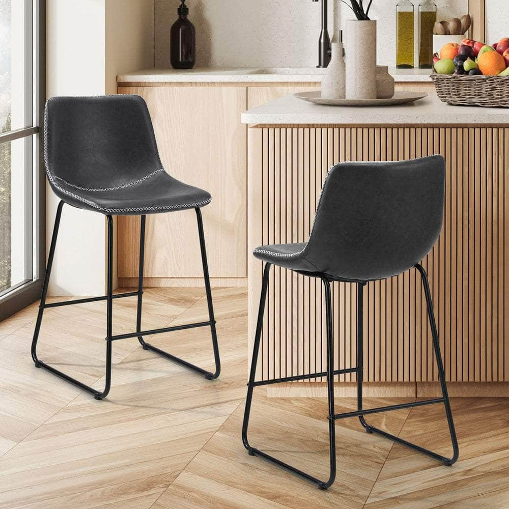 Bar Stools Leather Padded Stool Brown/Grey