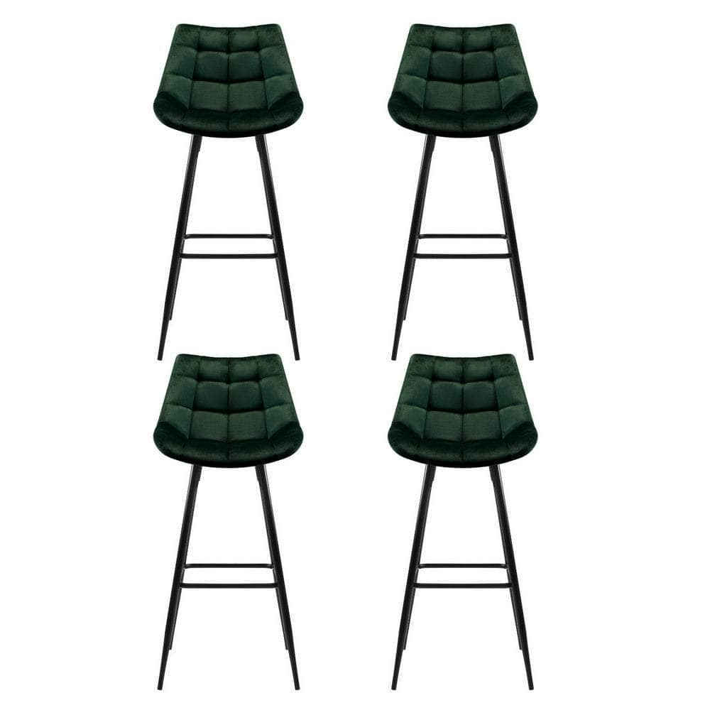 Bar Stools Velvet Chairs Green 4Pcs