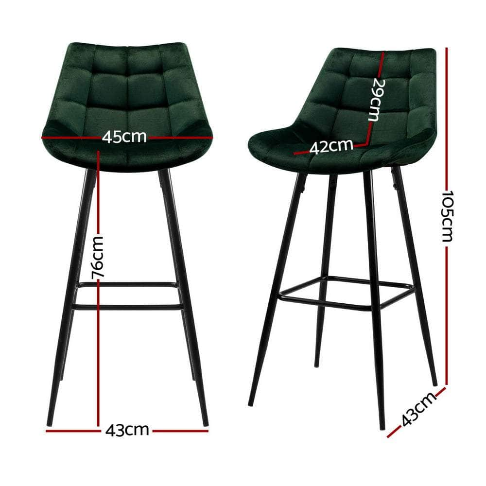 Bar Stools Velvet Chairs Green 4Pcs