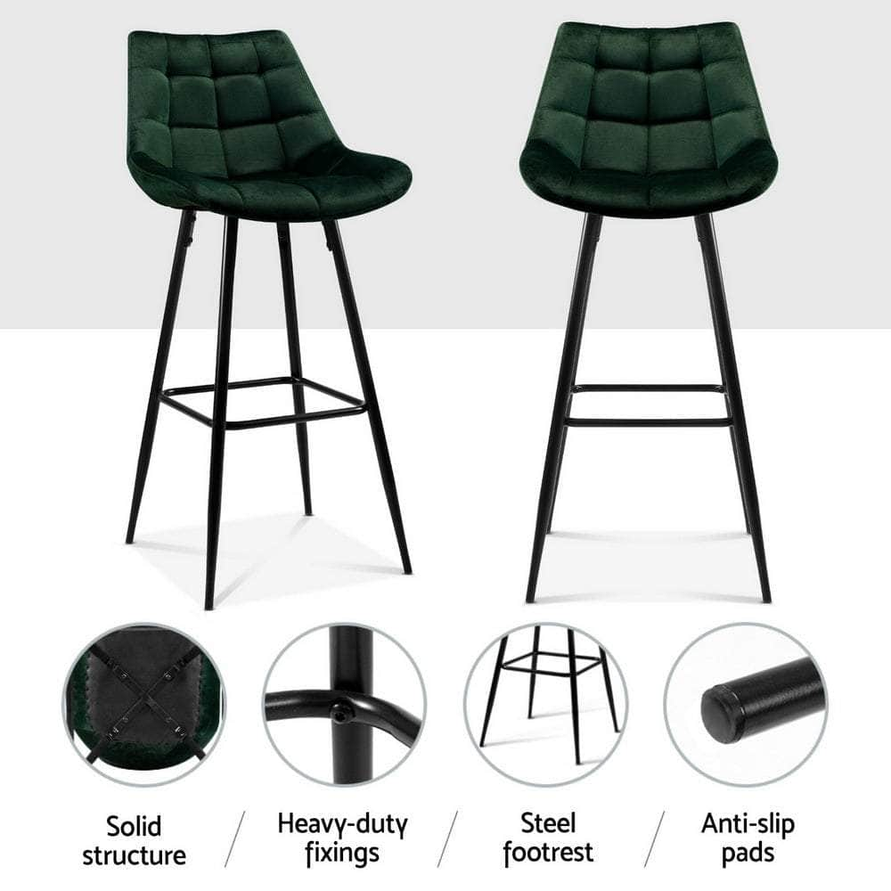 Bar Stools Velvet Chairs Green 4Pcs