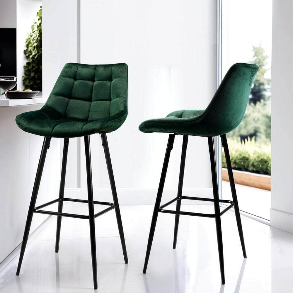 Bar Stools Velvet Chairs Green 4Pcs