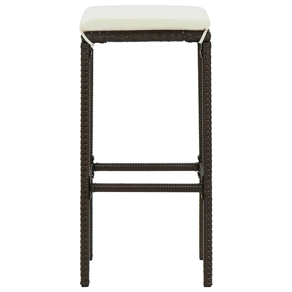 Bar Stools with Cushions 2 pcs Brown Poly Rattan