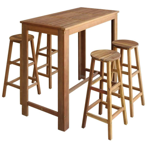 Bar Table and Stool Set 5 Pieces Solid Acacia Wood