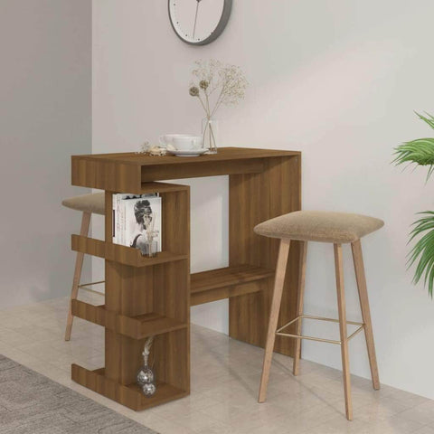 Bar Table With Storage Rack Brown Oak Chipboard