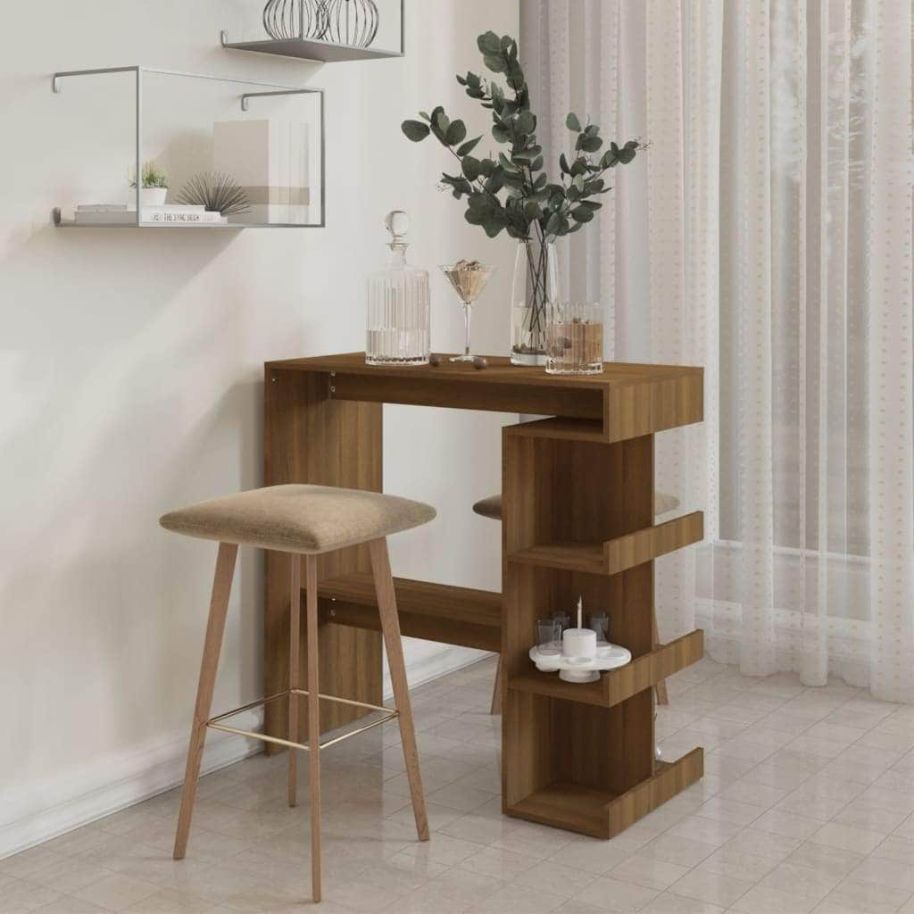 Bar Table With Storage Rack Brown Oak Chipboard