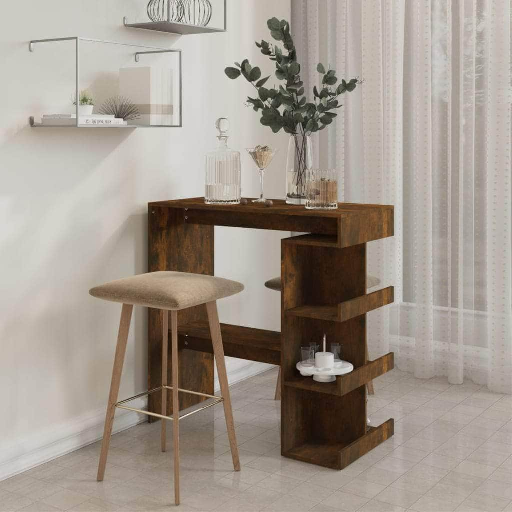 Bar Table With Storage Rack Smoked Oak Chipboard