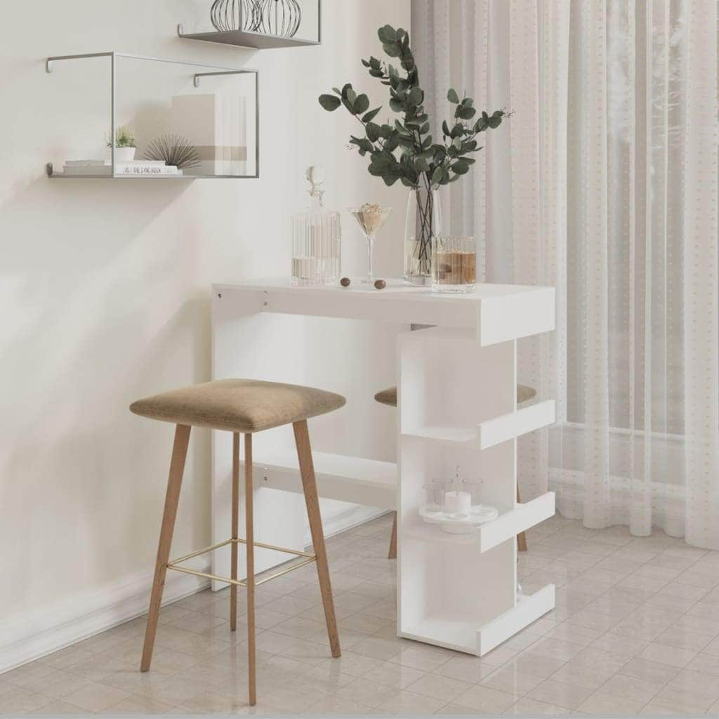 Bar Table With Storage Rack White Chipboard