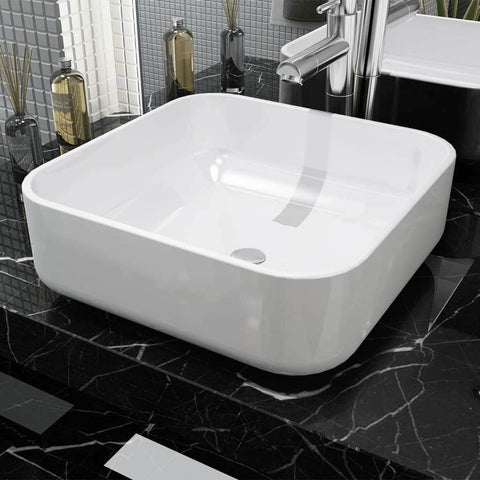 Basin Square Ceramic White  M