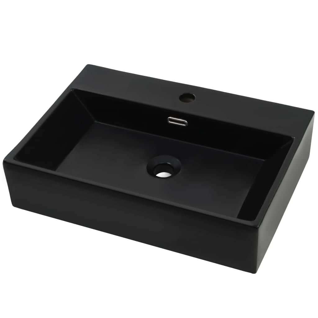 Basin with Faucet Hole Ceramic Black  L