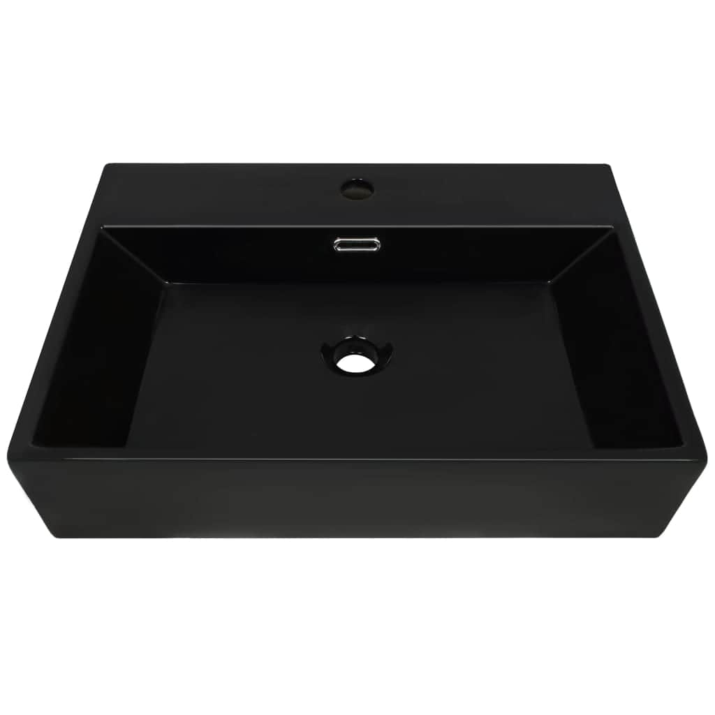 Basin with Faucet Hole Ceramic Black  L