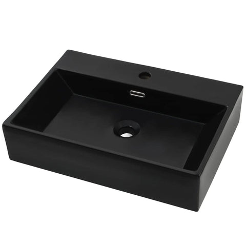 Basin with Faucet Hole Ceramic Black  M