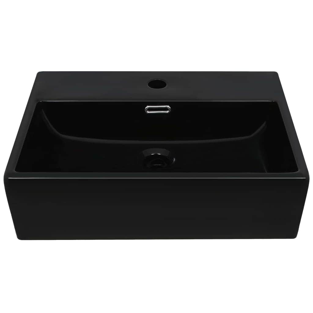 Basin with Faucet Hole Ceramic Black  S