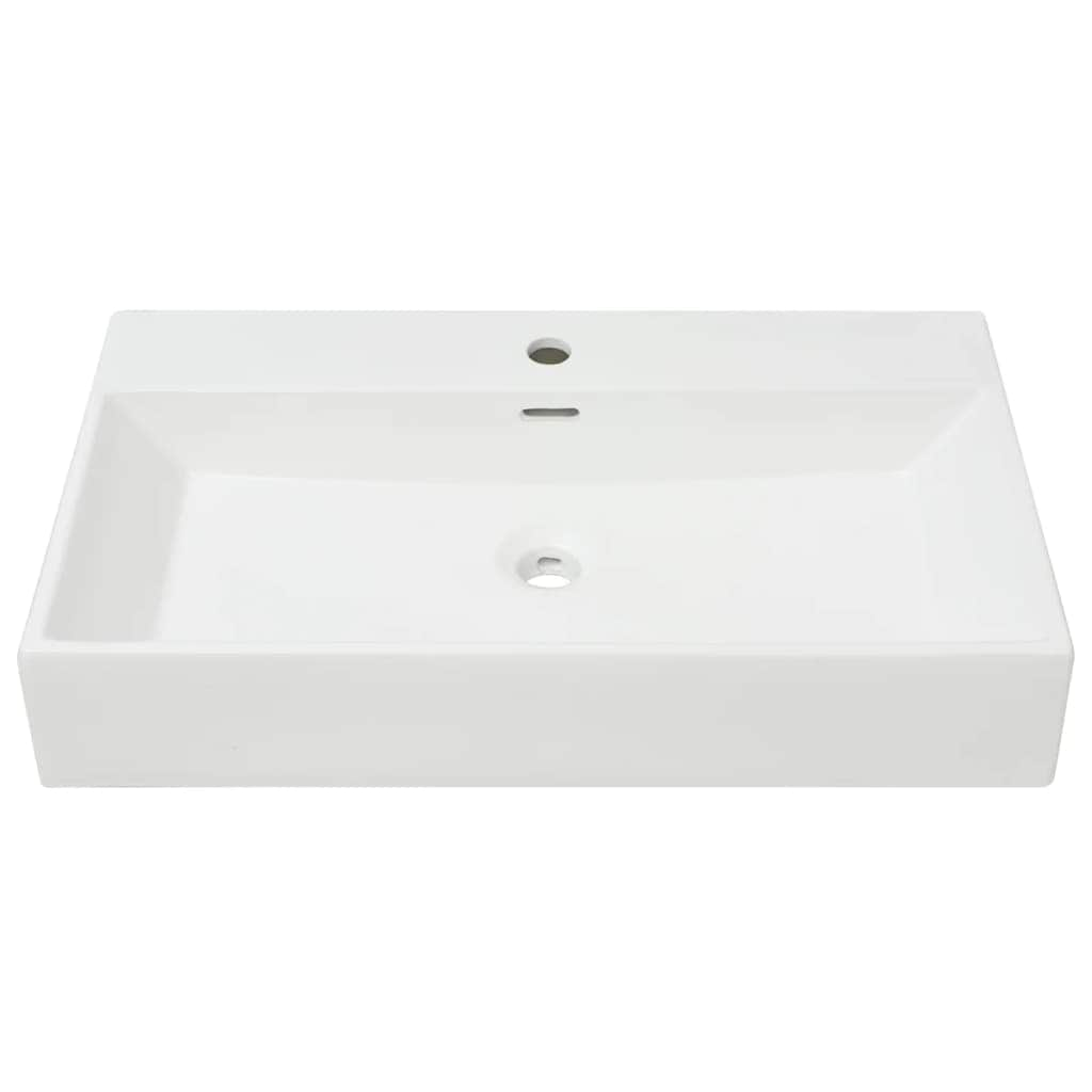 Basin with Faucet Hole Ceramic White L