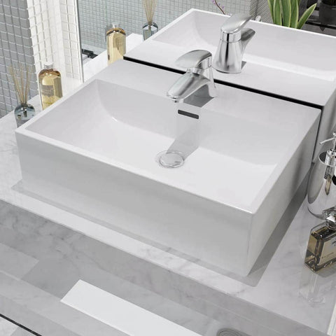 Basin with Faucet Hole Ceramic White S