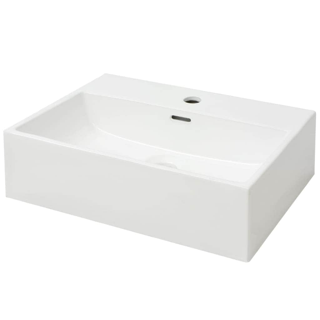 Basin with Faucet Hole Ceramic White S