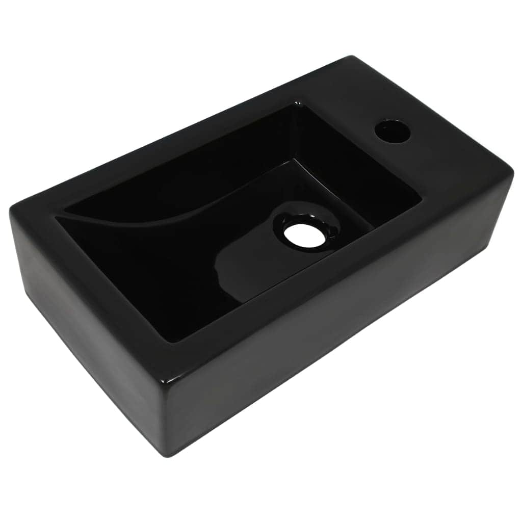 Basin with Faucet Hole Rectangular Ceramic Black